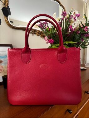 Longchamp Red Pebbled Leather Tote